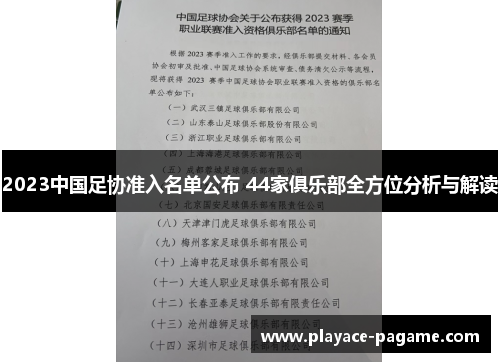 2023中国足协准入名单公布 44家俱乐部全方位分析与解读